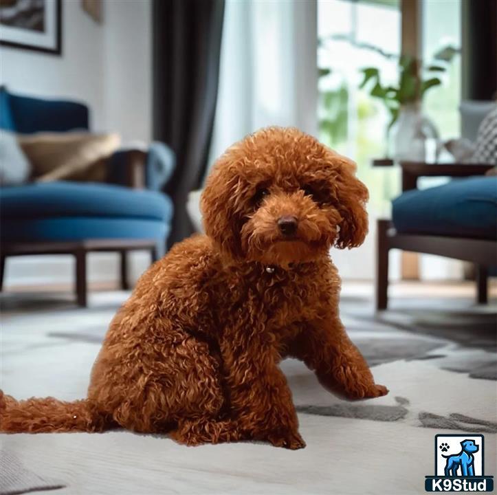 a poodle dog sitting on a table